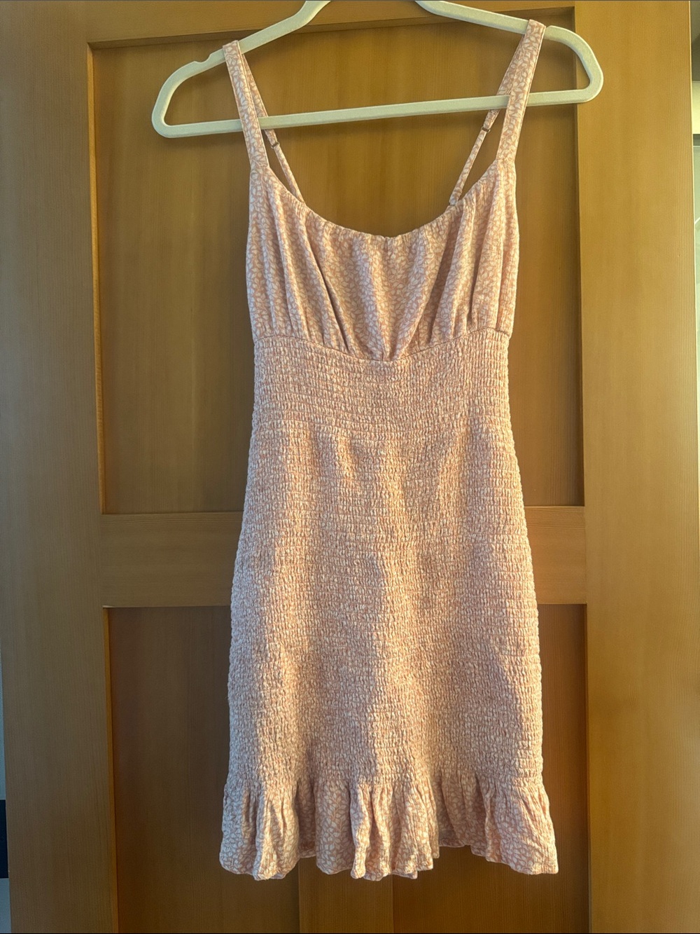Abercrombie & Fitch Sleeveless Apricot Smocked Ruffle-Hem Dress